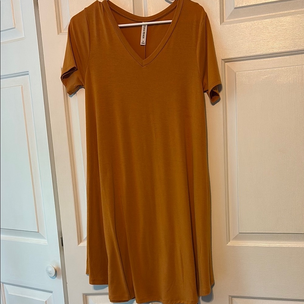 Zenana Mustard Yellow V-Neck Dress